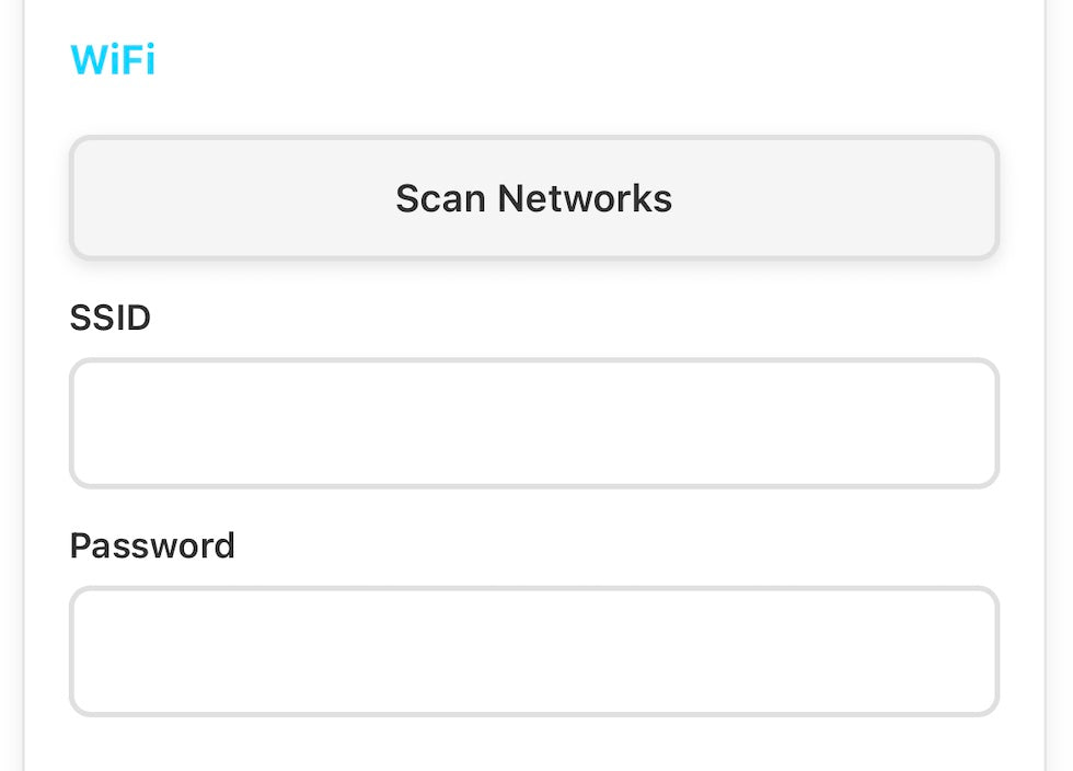 Portale di configurazione: campi SSID e password Wi-Fi