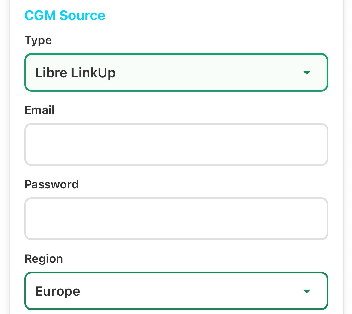 Portale di configurazione: credenziali LibreLinkUp inserite