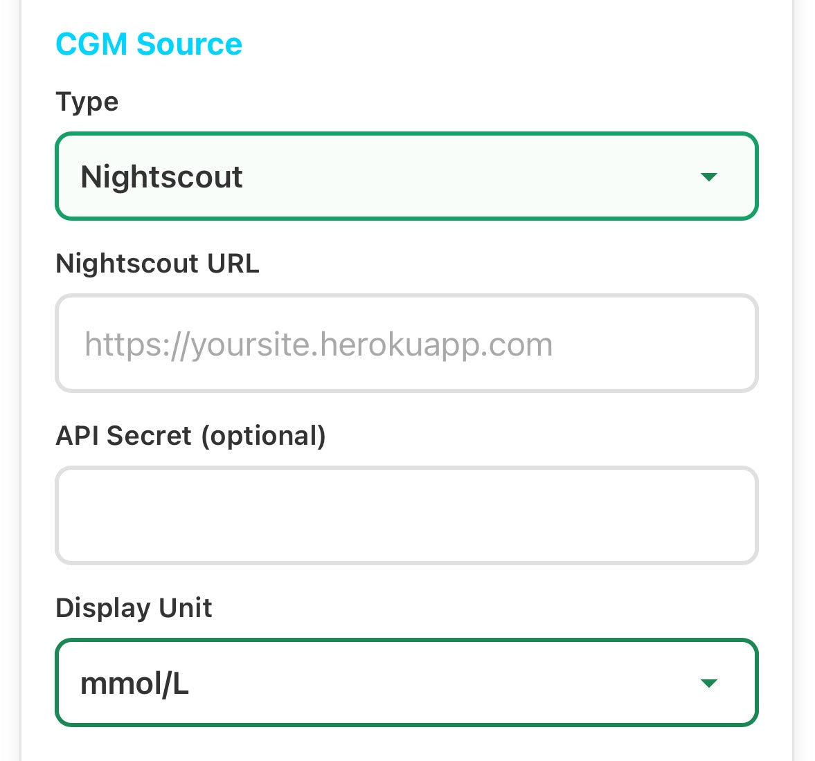 Portale di configurazione: test connessione Nightscout riuscito
